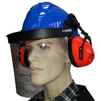 Bauhelm mit Gesichts- und Gehörschutz in versch. Farben blau