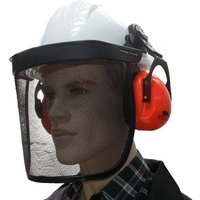 Bauhelm mit Gesichts- und Gehörschutznetz weiß