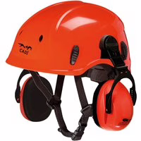 Kletterhelm rot mit abnehmbarem Gehörschutz